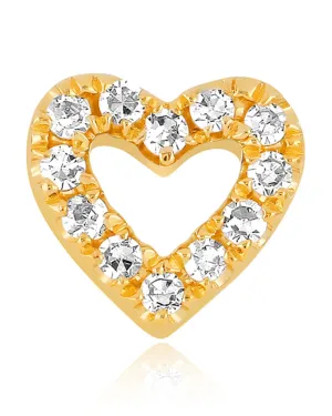 14k Yellow Gold Single Baby Diamond Open Heart Stud Earring