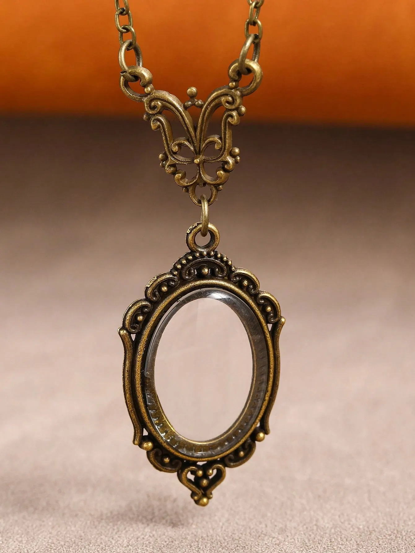 1PC Retro Enlarged Glass Pendant Necklace Victorian Monochrome Jewelry