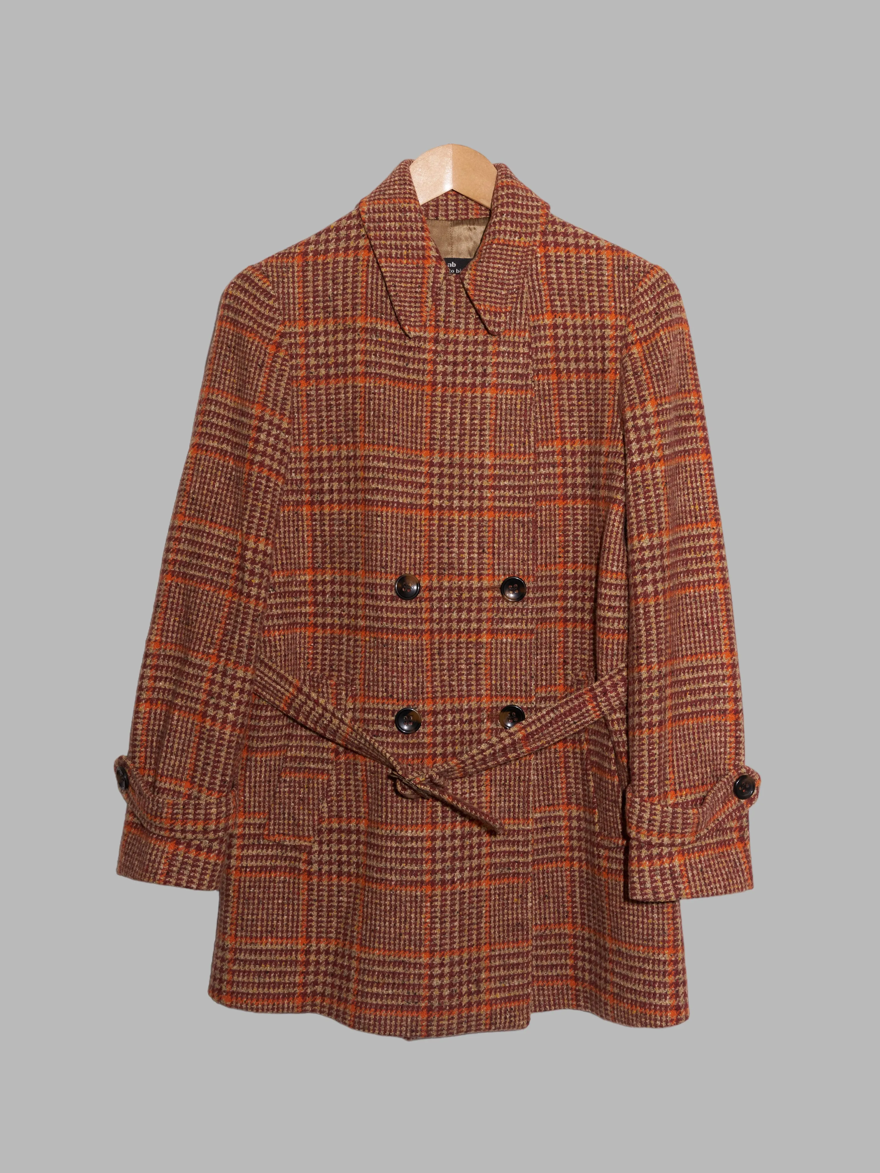 ab Alberto Biani brown wool houndstooth plaid peacoat