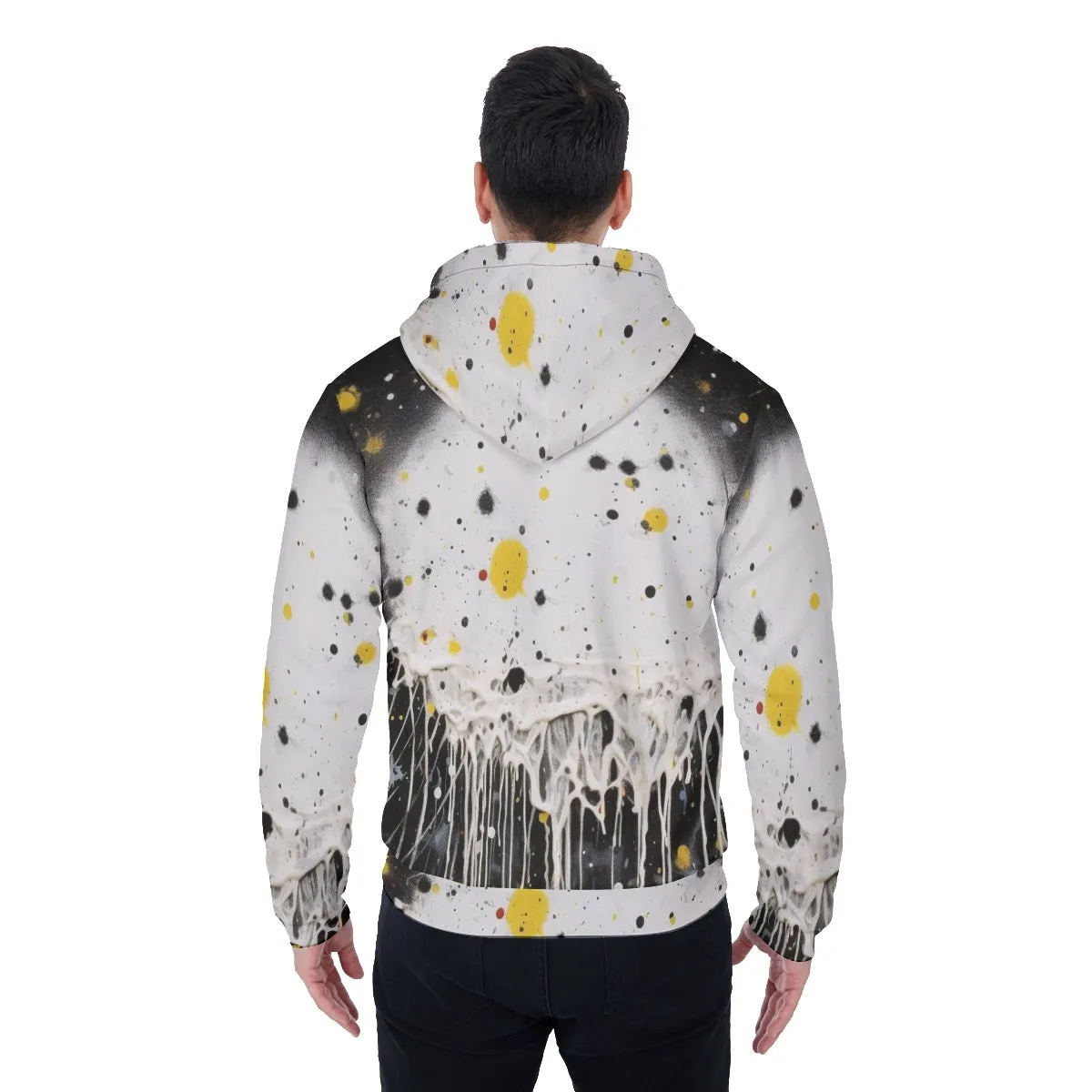 All-Over Print Men's Sherpa Fleece Zip Up Hoodie, black, white abstract, print, #25H