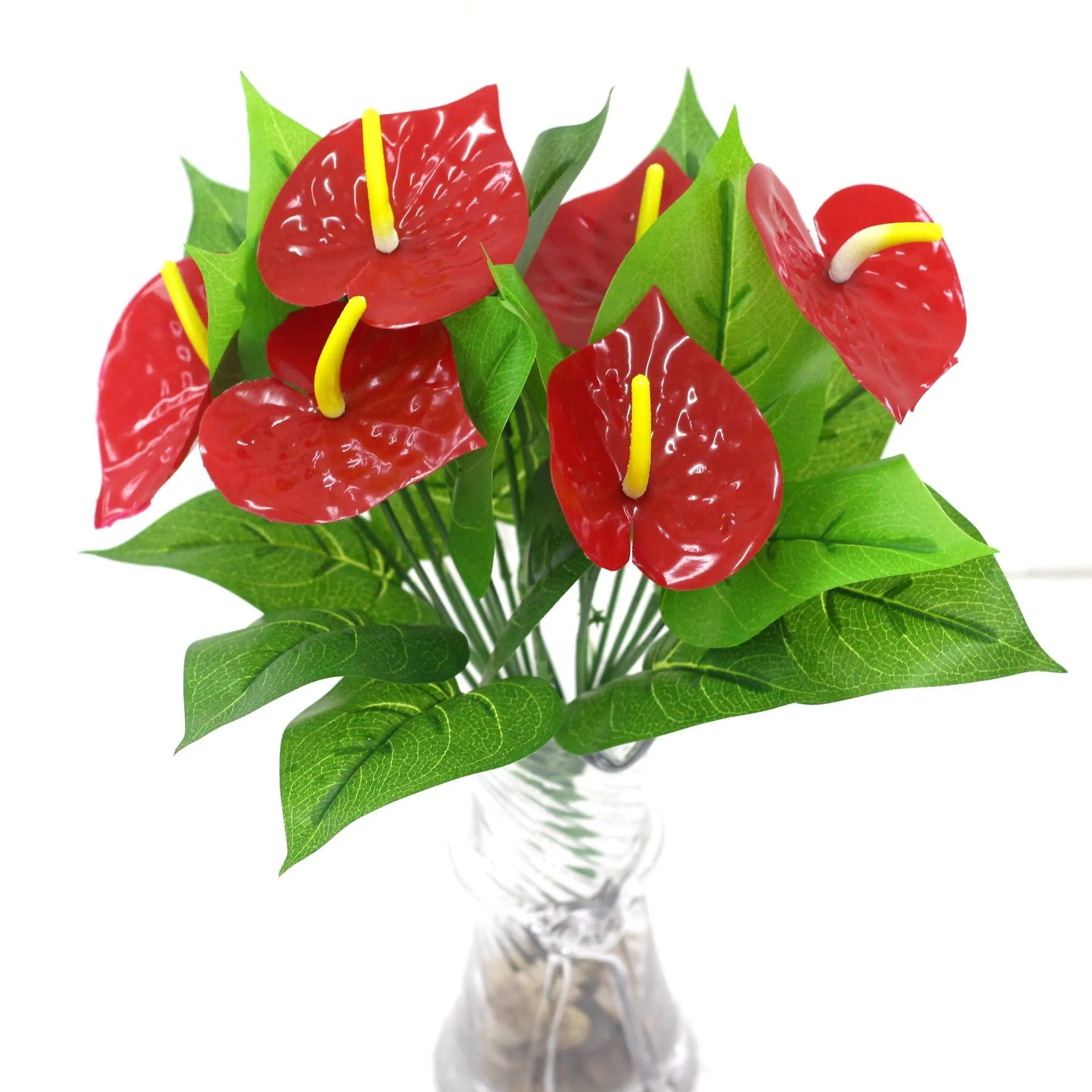 Artificial Plant 12 Heads Anthurium Andraeanum Lind Flowers Plastic Fake Green Plants 3PCS