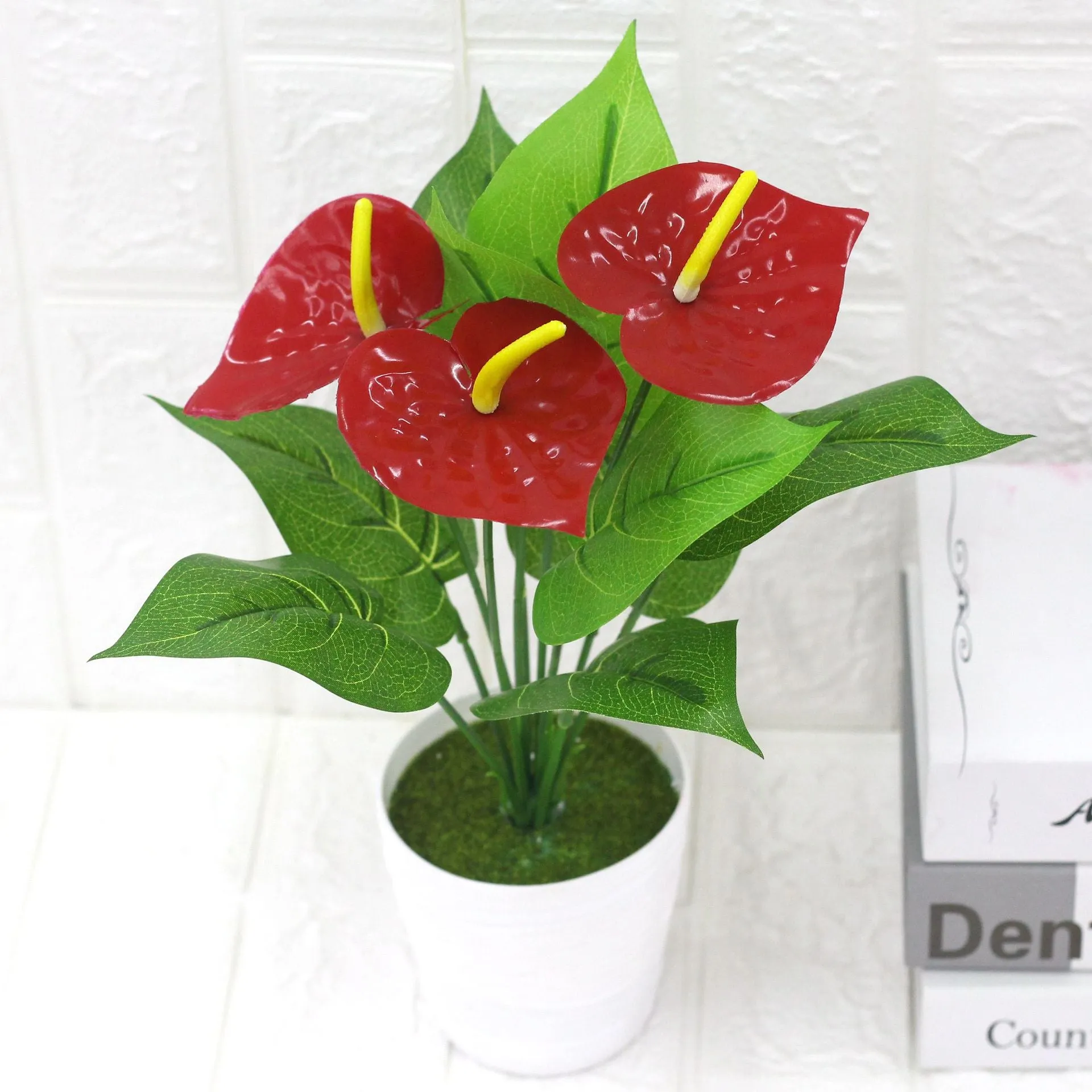 Artificial Plant 12 Heads Anthurium Andraeanum Lind Flowers Plastic Fake Green Plants 3PCS