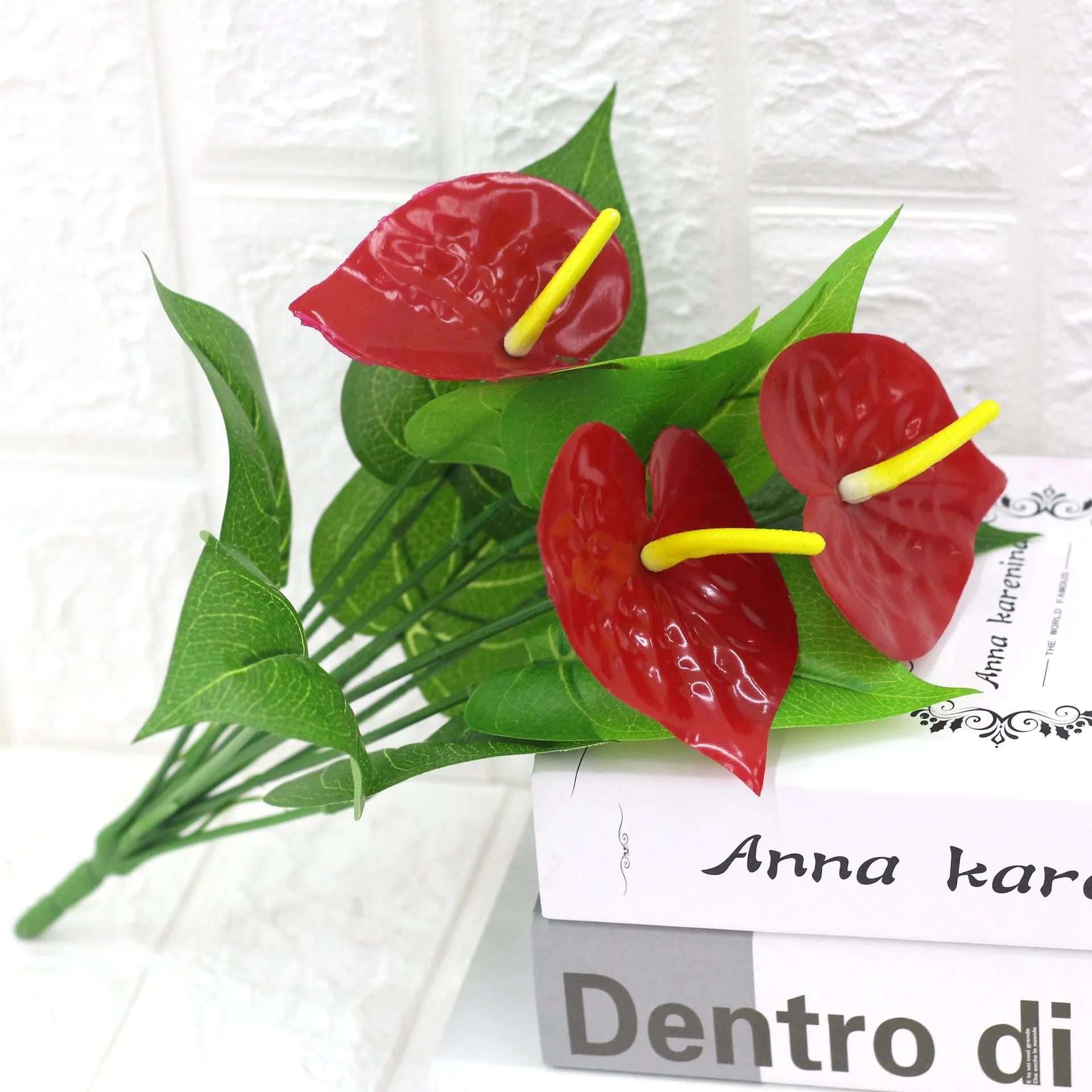 Artificial Plant 12 Heads Anthurium Andraeanum Lind Flowers Plastic Fake Green Plants 3PCS