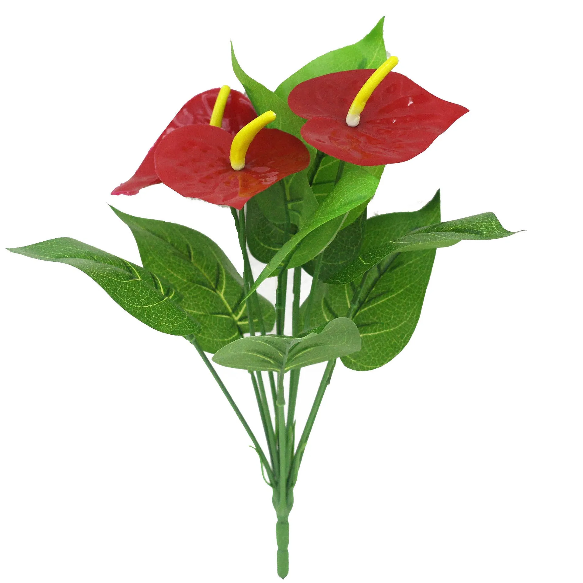 Artificial Plant 12 Heads Anthurium Andraeanum Lind Flowers Plastic Fake Green Plants 3PCS