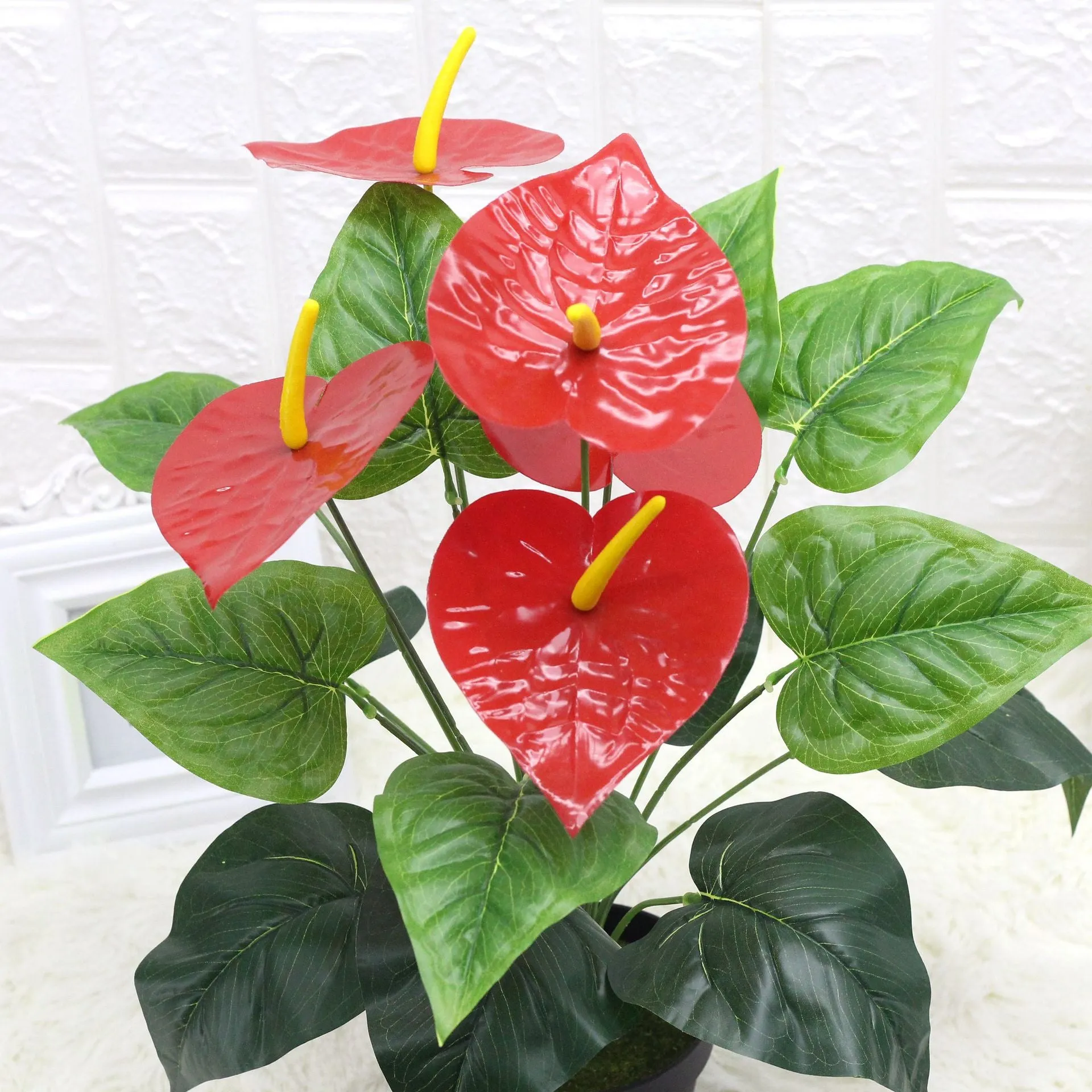 Artificial Plant 18 Head Anthurium Andraeanum Lind Plastic Fake Green Plants 3PCS