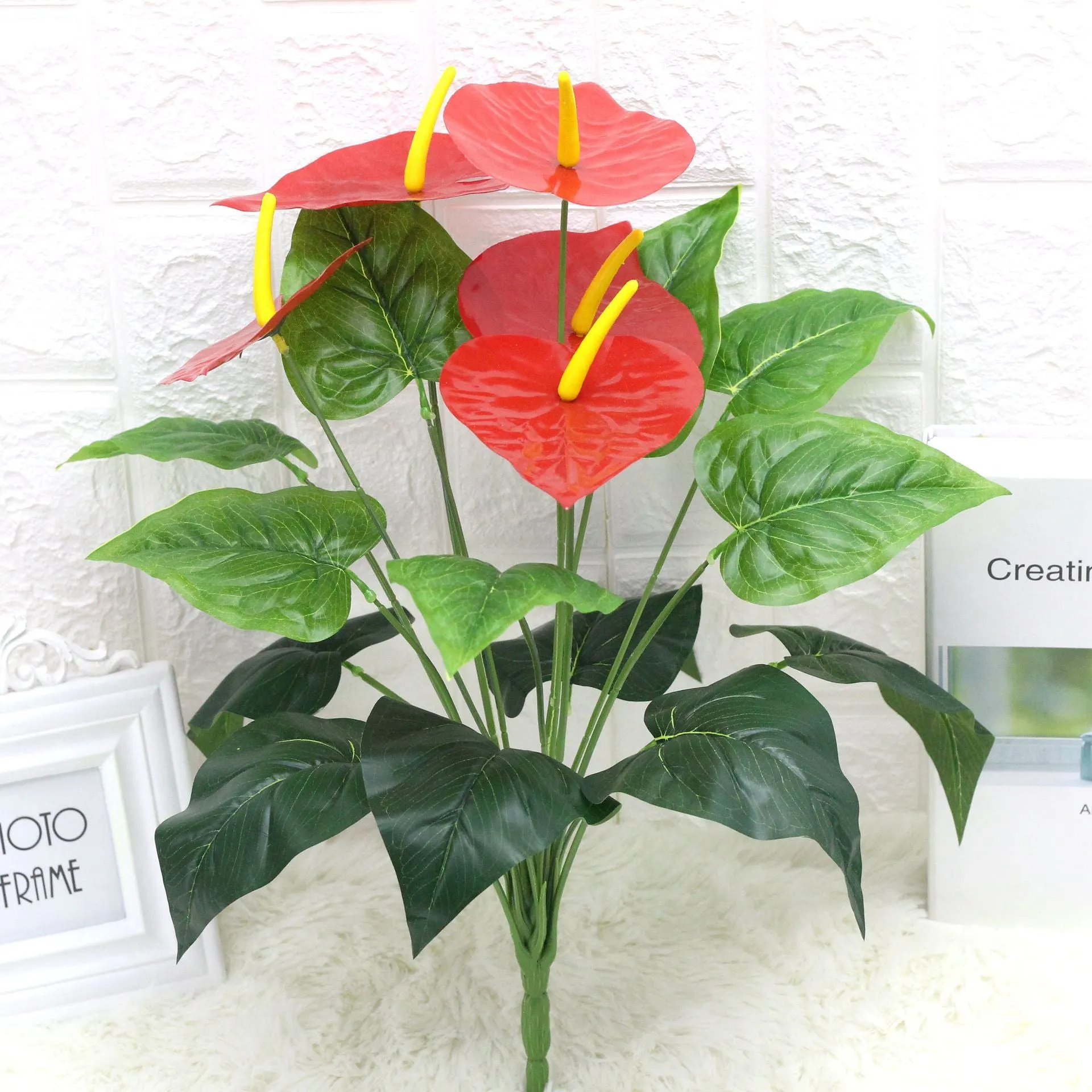 Artificial Plant 18 Head Anthurium Andraeanum Lind Plastic Fake Green Plants 3PCS