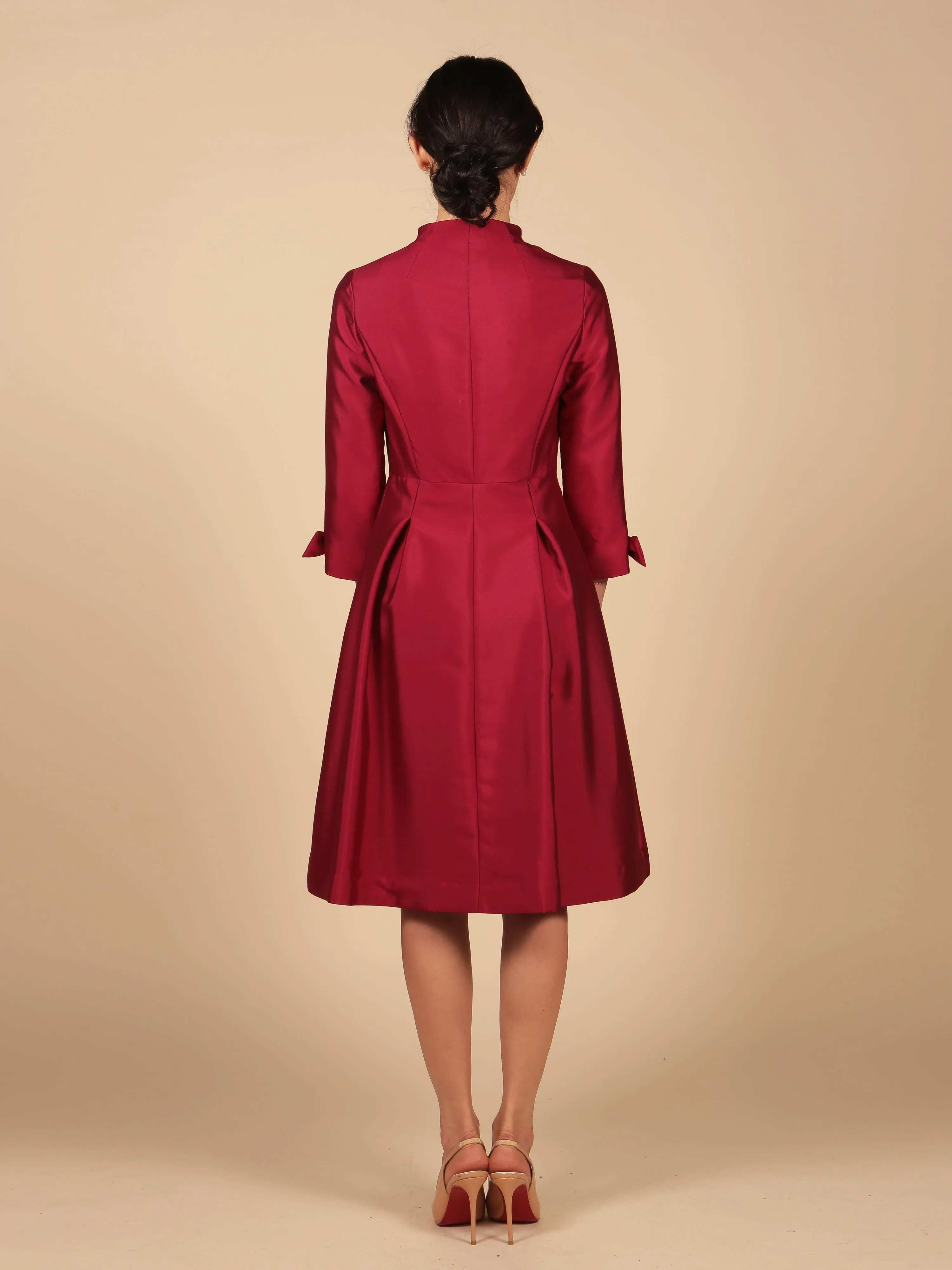 'Astor' Silk and Wool Dress Coat in Rosso