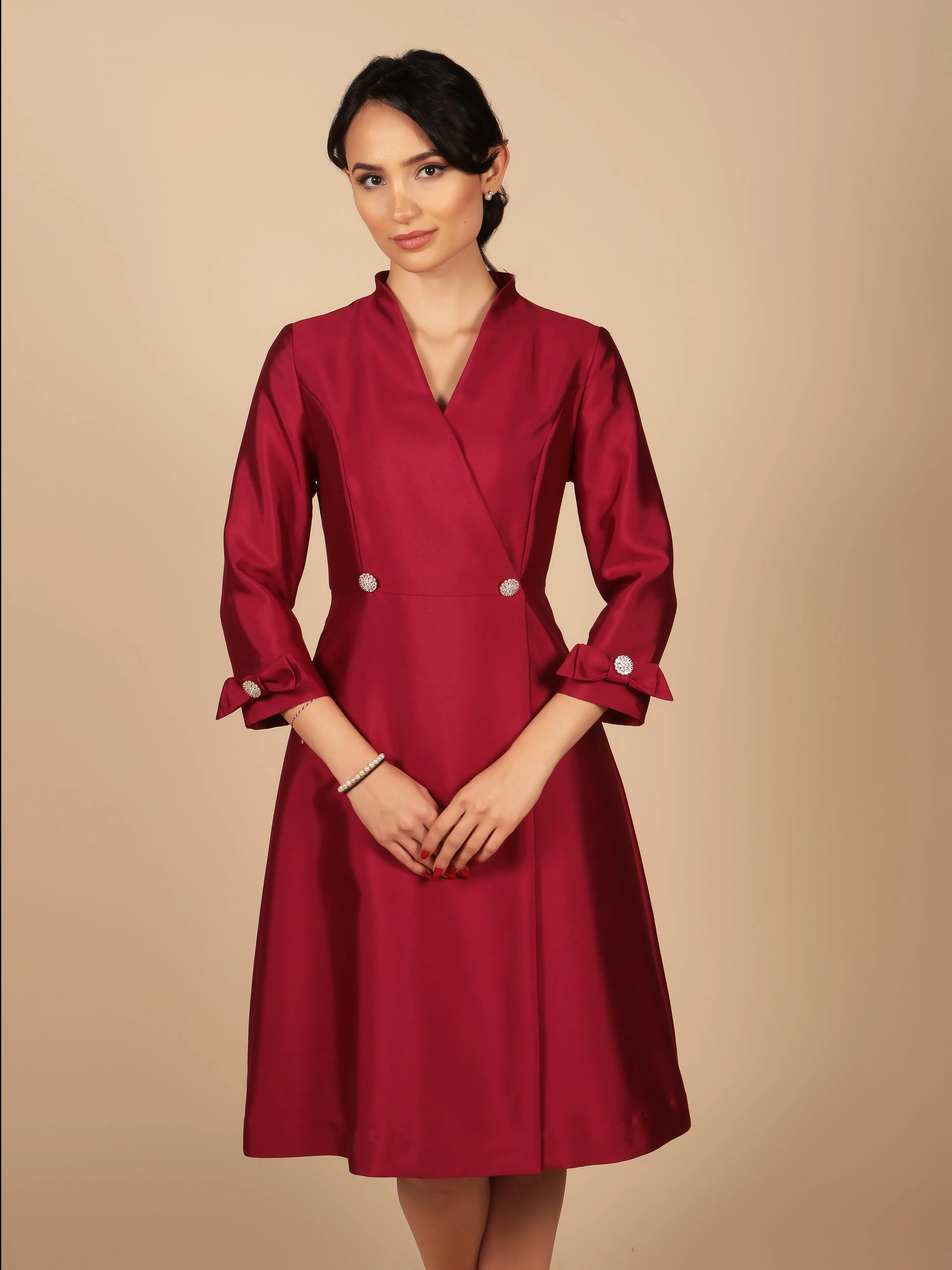 'Astor' Silk and Wool Dress Coat in Rosso