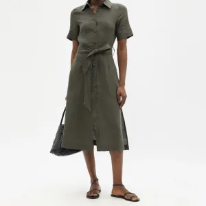 Belted Linen Shirt Dress