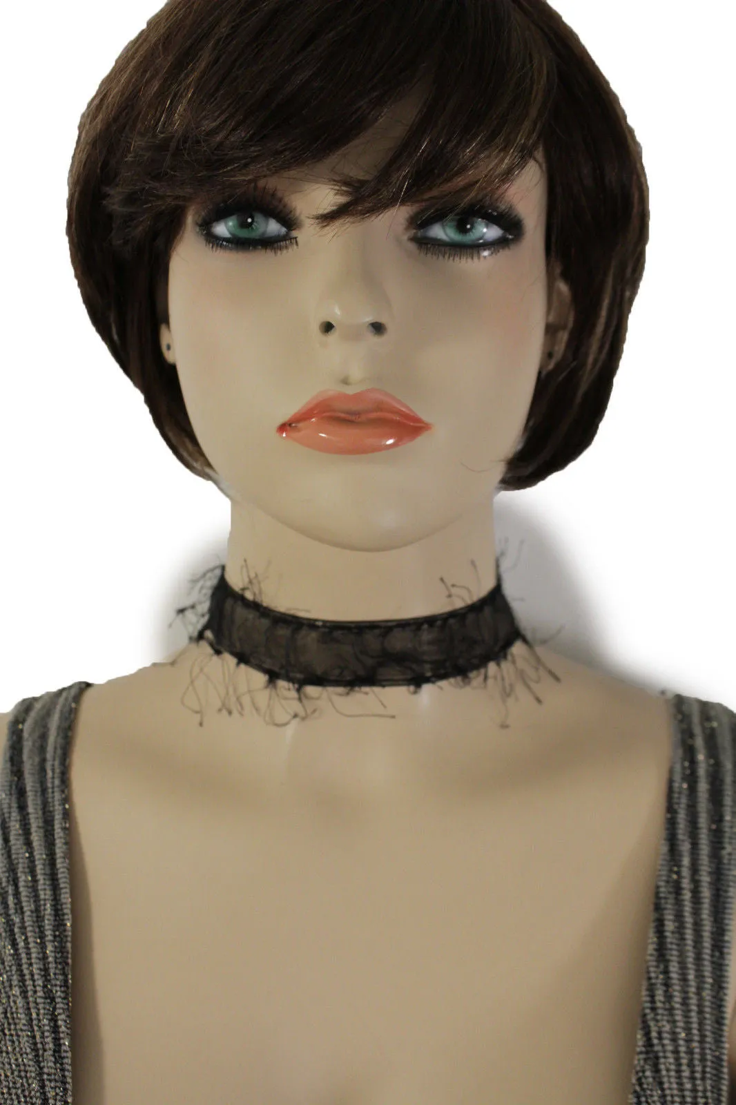 Black Narrow Fabric Fringes Short Gothic Punk Choker Necklace Women Unique