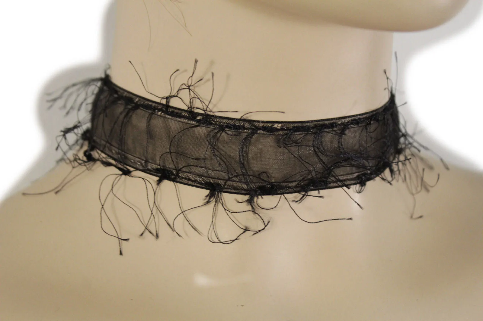 Black Narrow Fabric Fringes Short Gothic Punk Choker Necklace Women Unique