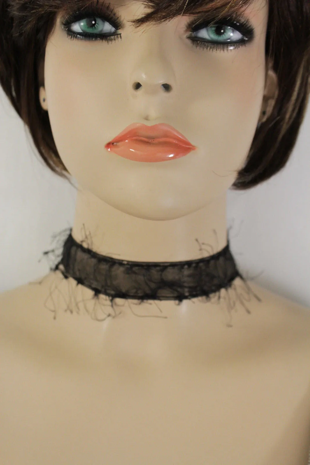 Black Narrow Fabric Fringes Short Gothic Punk Choker Necklace Women Unique