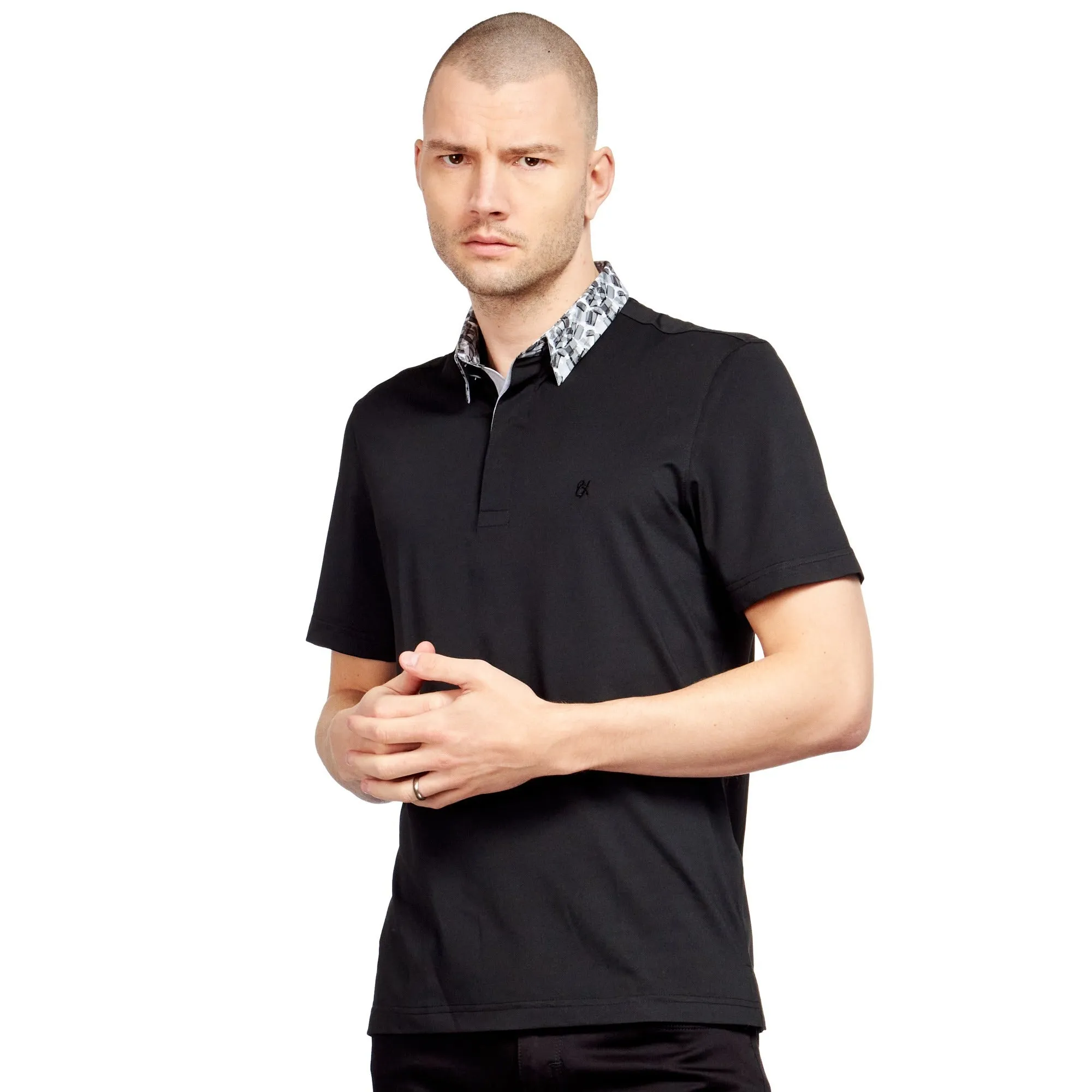 Black Polo Shirt With Monochrome Collar