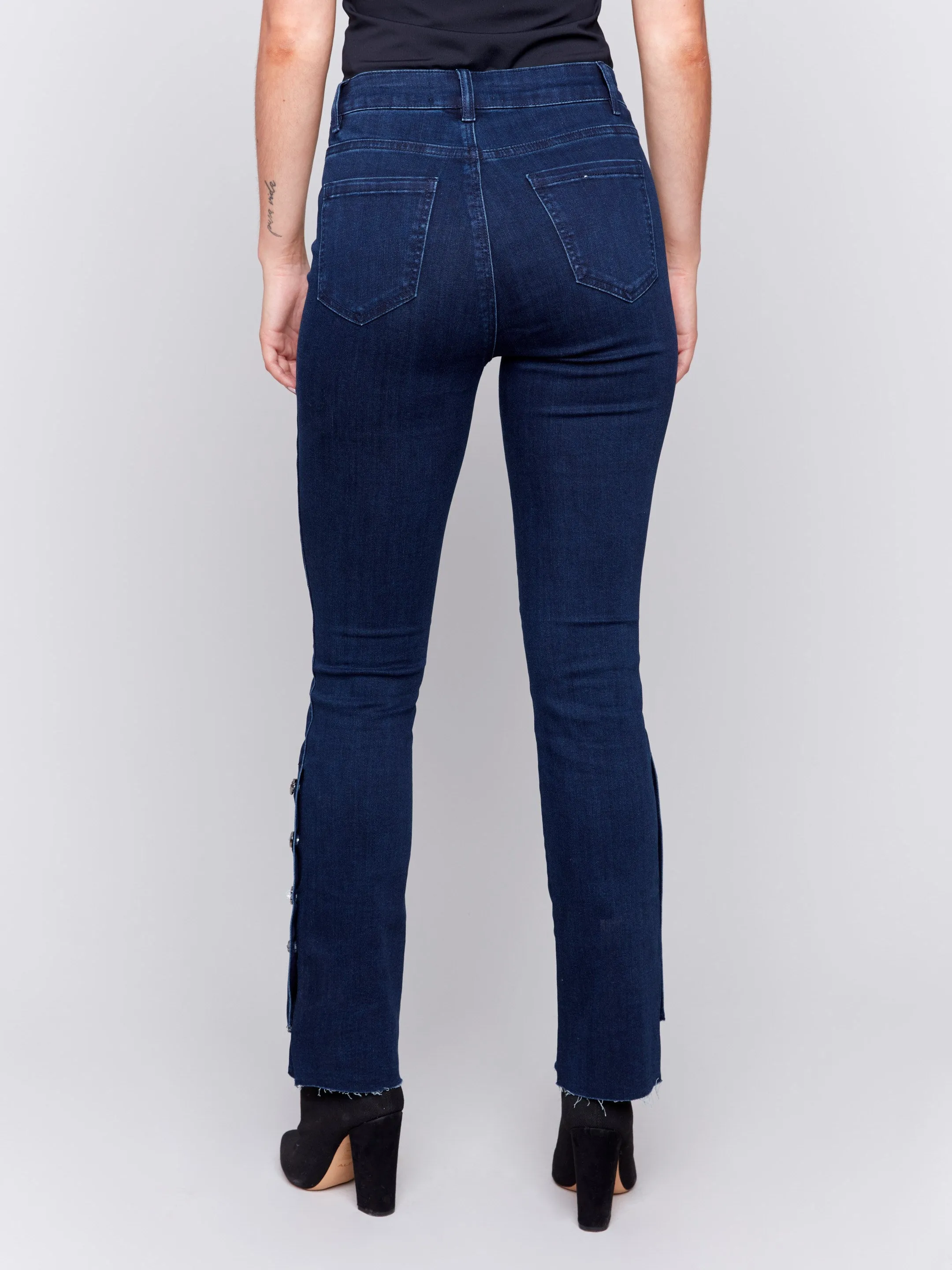 Bootcut Jeans With Gem Buttons - Blue Black