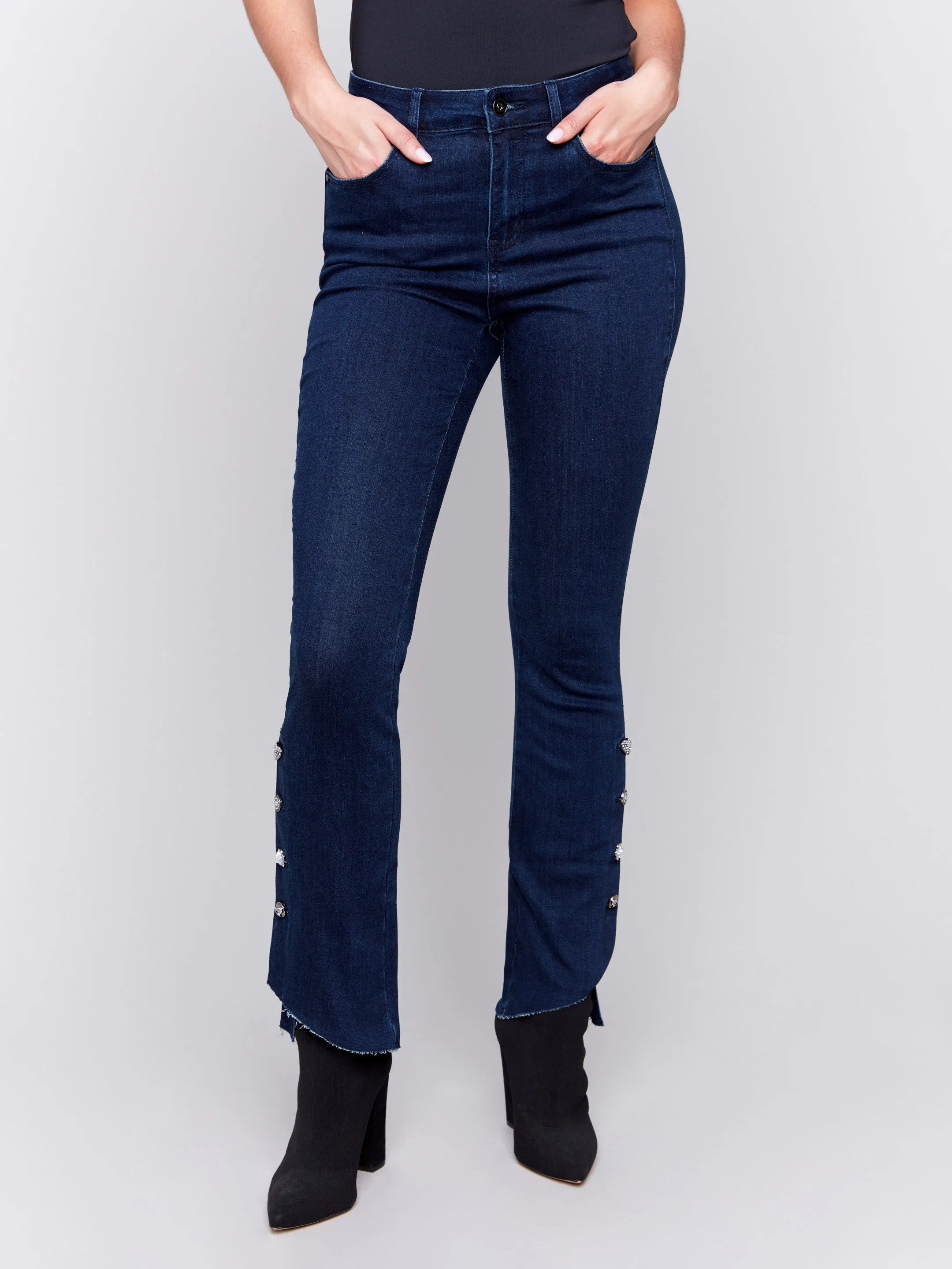 Bootcut Jeans With Gem Buttons - Blue Black