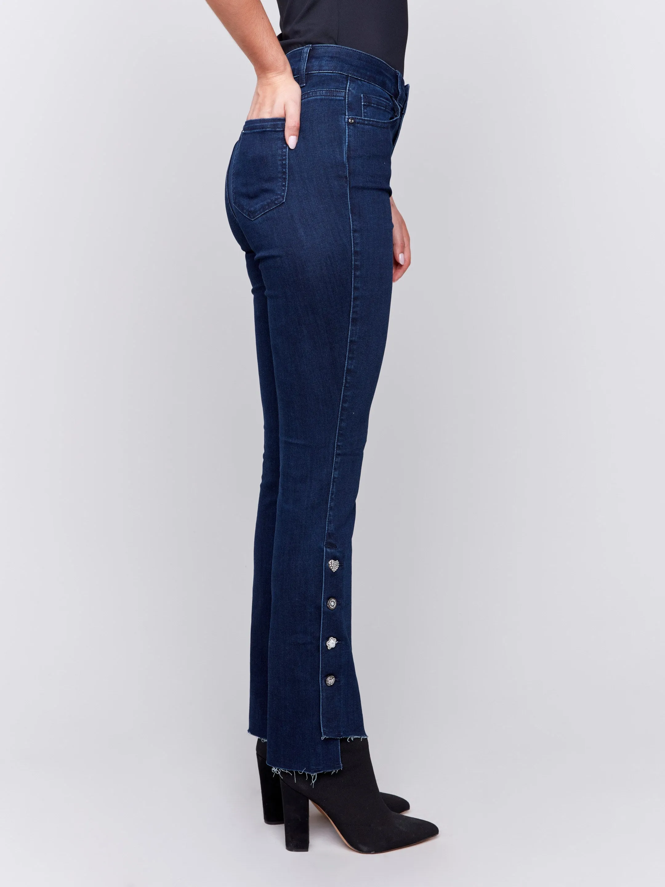 Bootcut Jeans With Gem Buttons - Blue Black