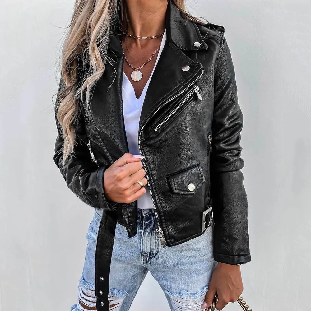 Casual women's biker jacket with lapels