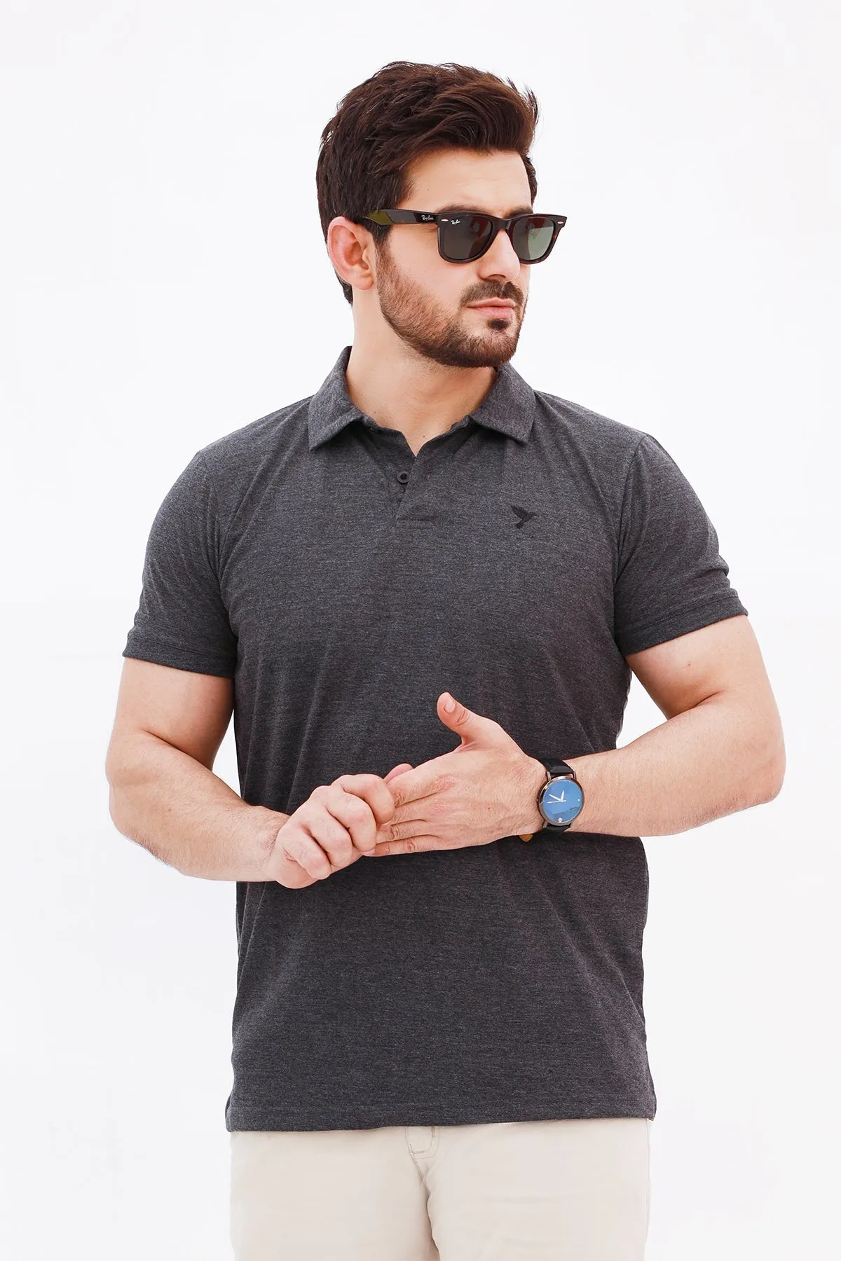 Charcoal Gray Embroidered Polo Shirt - A23 - MP0198R