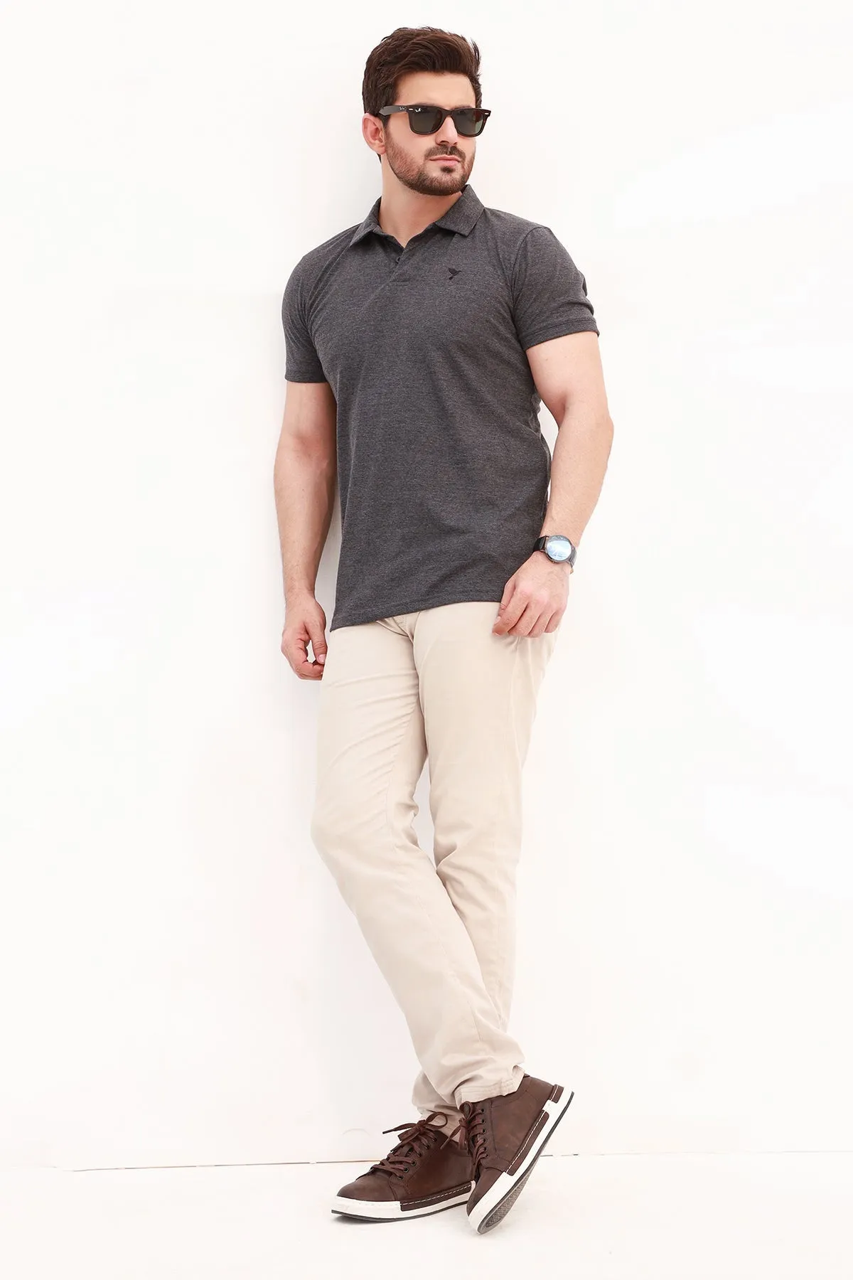 Charcoal Gray Embroidered Polo Shirt - A23 - MP0198R