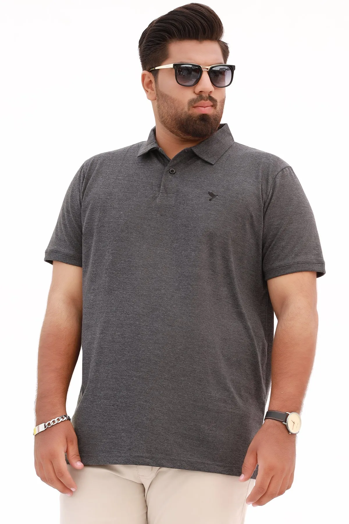 Charcoal Gray Embroidered Polo Shirt (Plus Size) - A23 - MP0198P