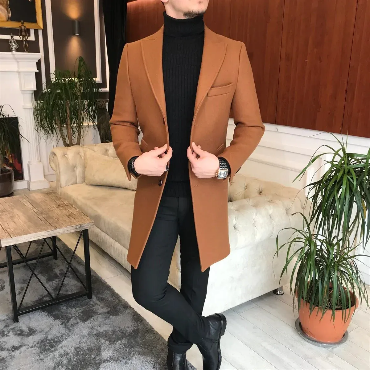 Charleston Tan Wool Blend Over Coat by Italian Vega®