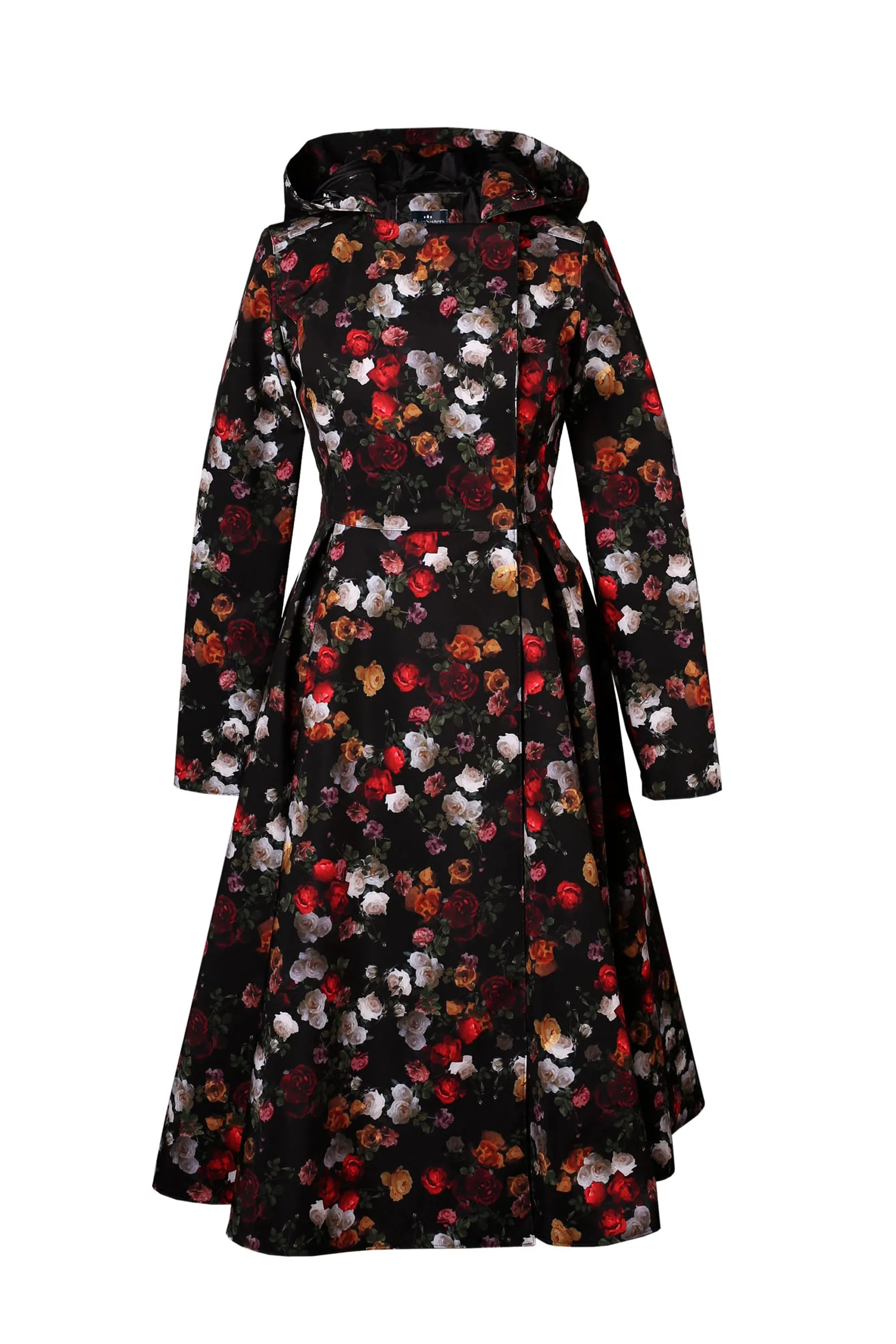 Double Breasted Trench Coat in Black and Red | 'Rose Garden'