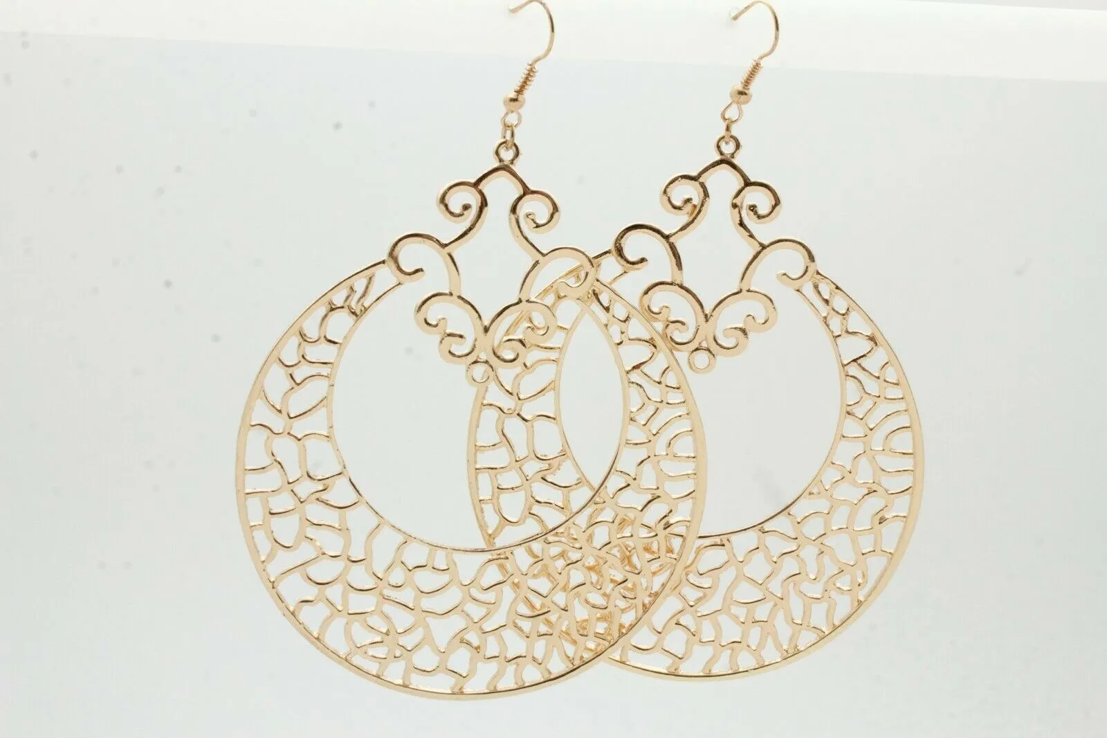 Gold Women Big Round Metal Bling Ethnic Style Fashion Earrings Set