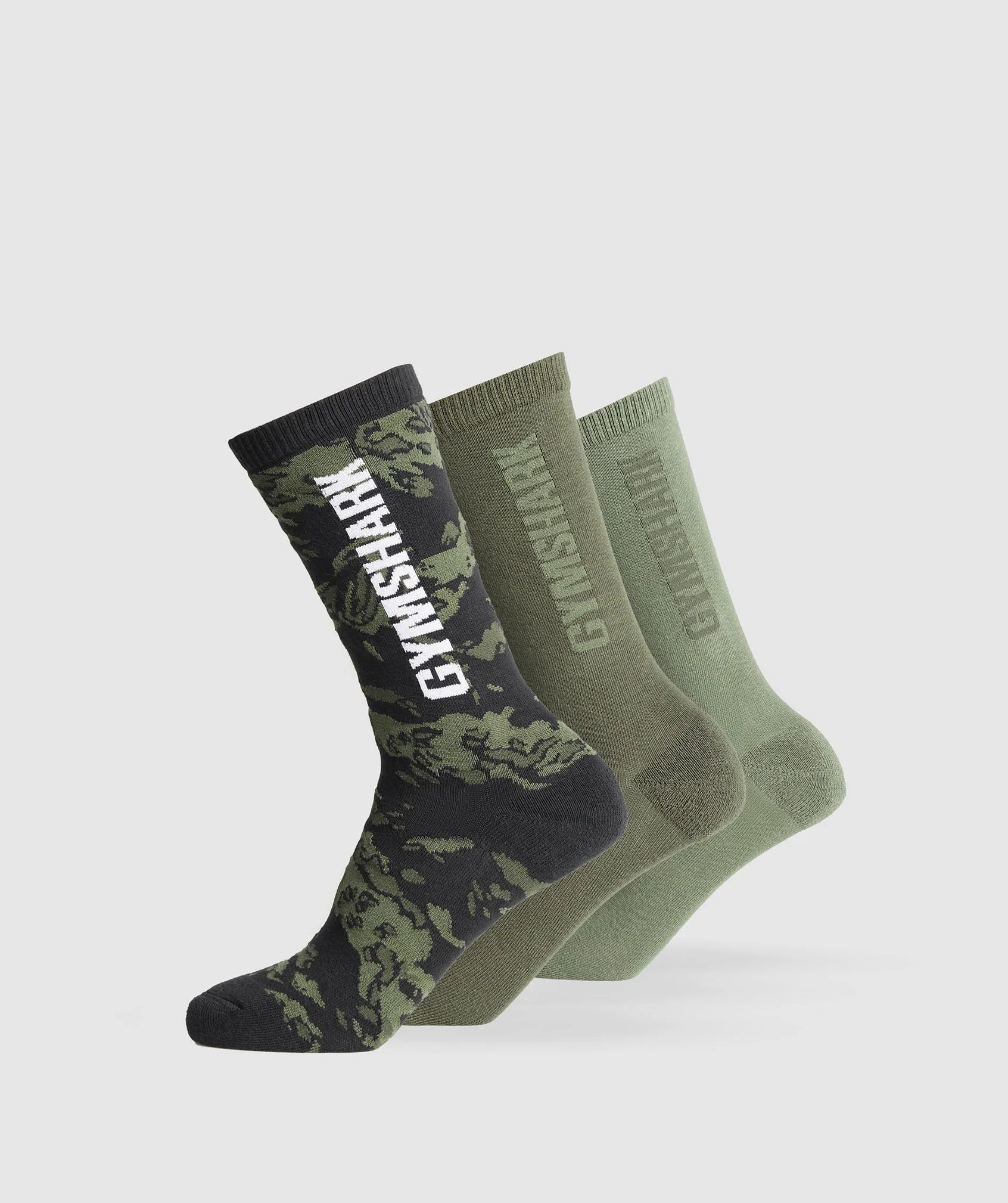 Gymshark Jacquard Crew Socks 3pk - Winter Olive/Winter Olive/Core Olive