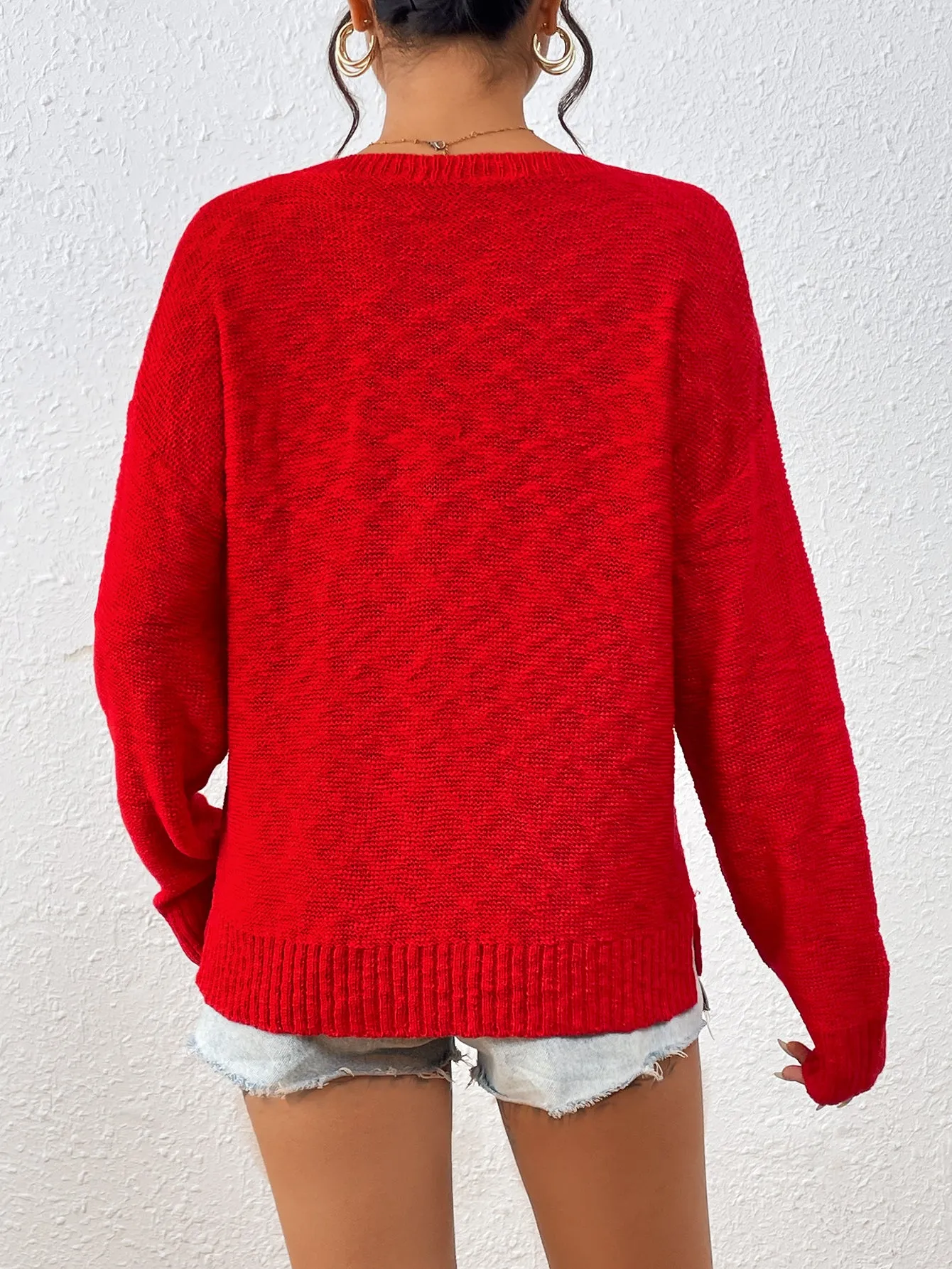 Knitted Sweater Crew Neck Long Sleeve Alphabet Sweater