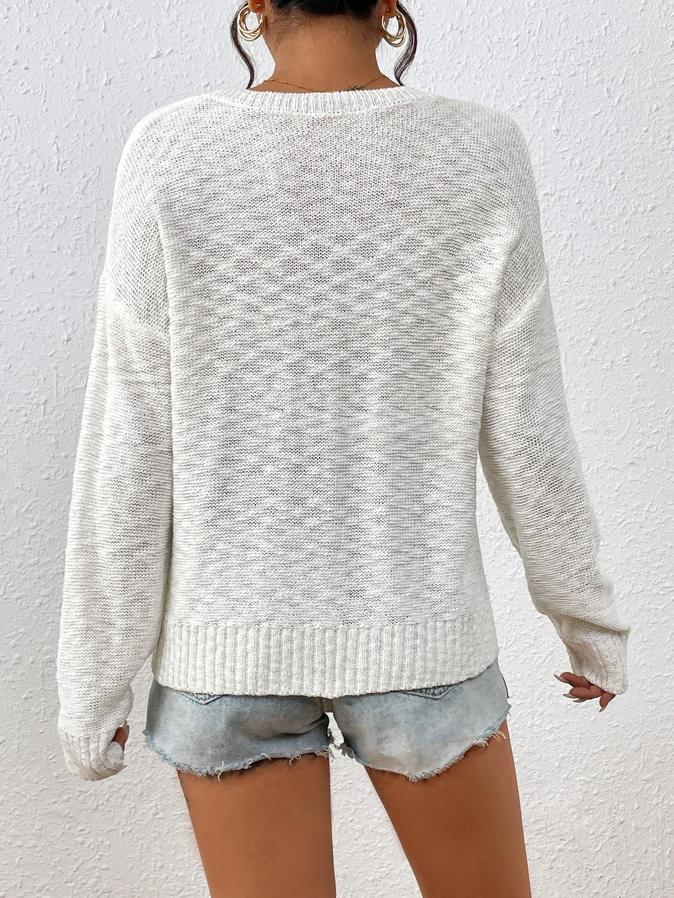 Knitted Sweater Crew Neck Long Sleeve Alphabet Sweater