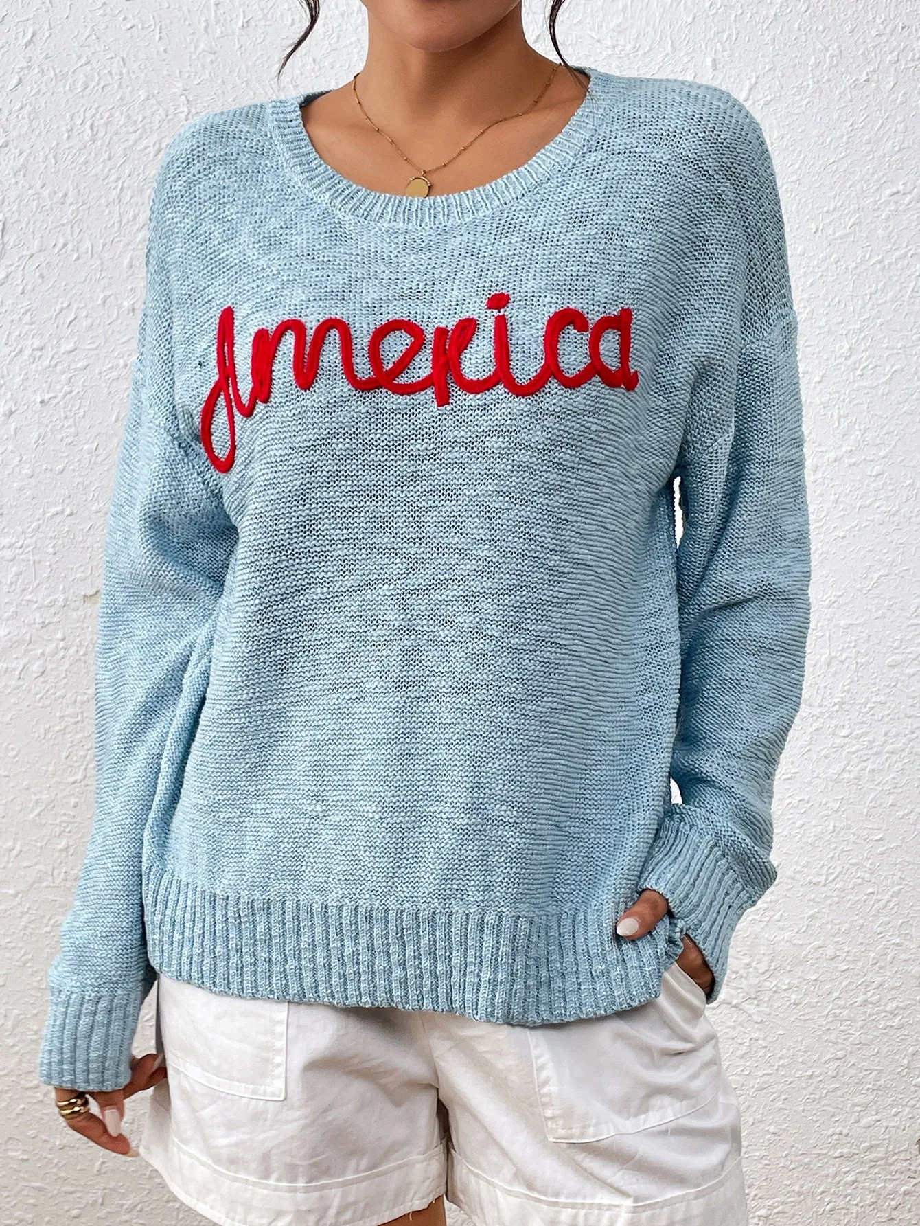 Knitted Sweater Crew Neck Long Sleeve Alphabet Sweater