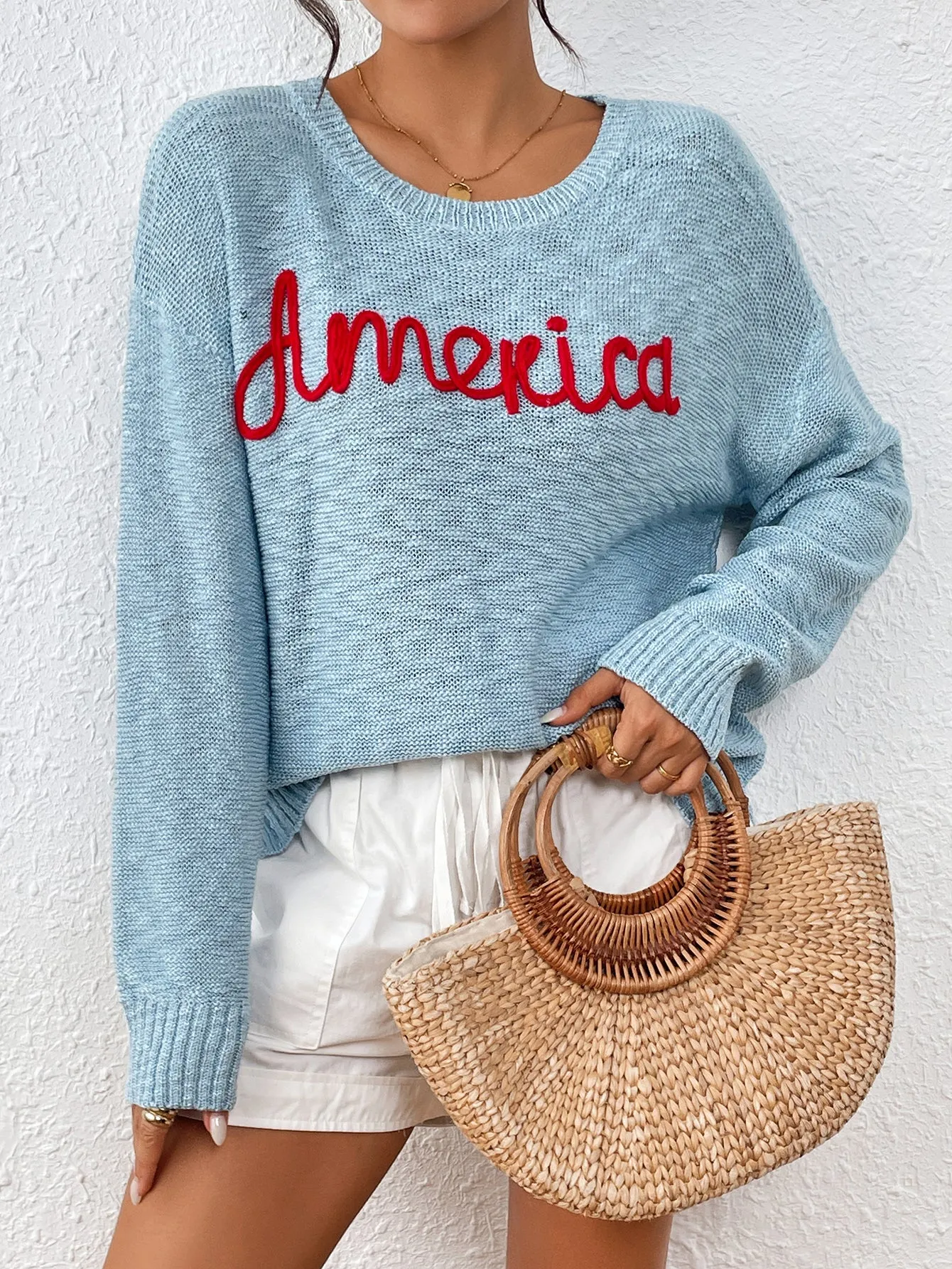 Knitted Sweater Crew Neck Long Sleeve Alphabet Sweater