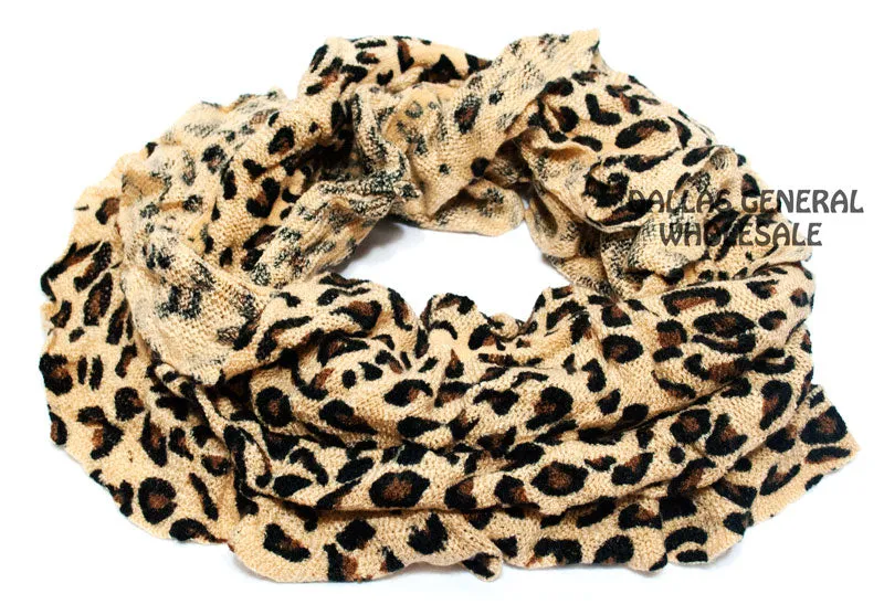 Ladies Cheetah Animal Printed Knitted Warm Infinity Circle Scarf Wholesale