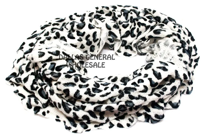 Ladies Cheetah Animal Printed Knitted Warm Infinity Circle Scarf Wholesale