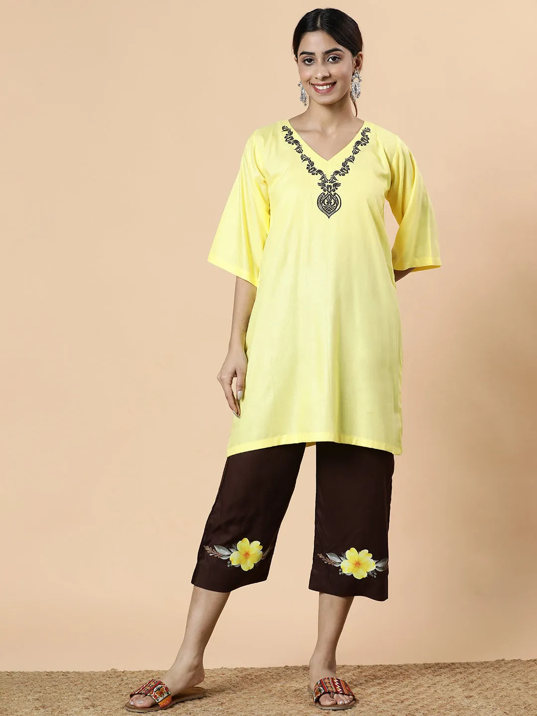 Lemon Rayon Kurti - Mala