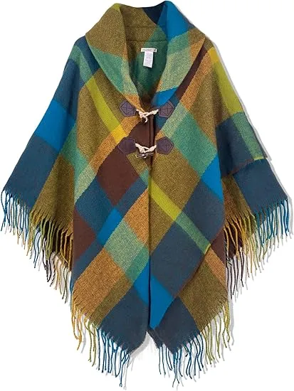 Majolica Blue Winter Chic Plaid Poncho Cardigan