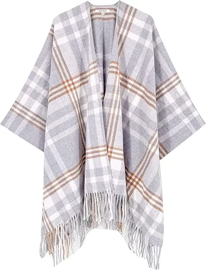 Majolica Blue Winter Chic Plaid Poncho Cardigan