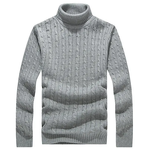 Men Winter Casual Thick Warm Turtleneck Solid Color Knitted Sweater