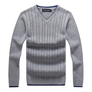 Mens Casual Cotton Solid Color Thick Warm V Necl  Collar Slim Fit Knitted Sweater