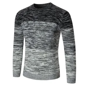 Mens Fashion Gradient Color Pullover Crew Neck Wool Hit Color Casual Sweater