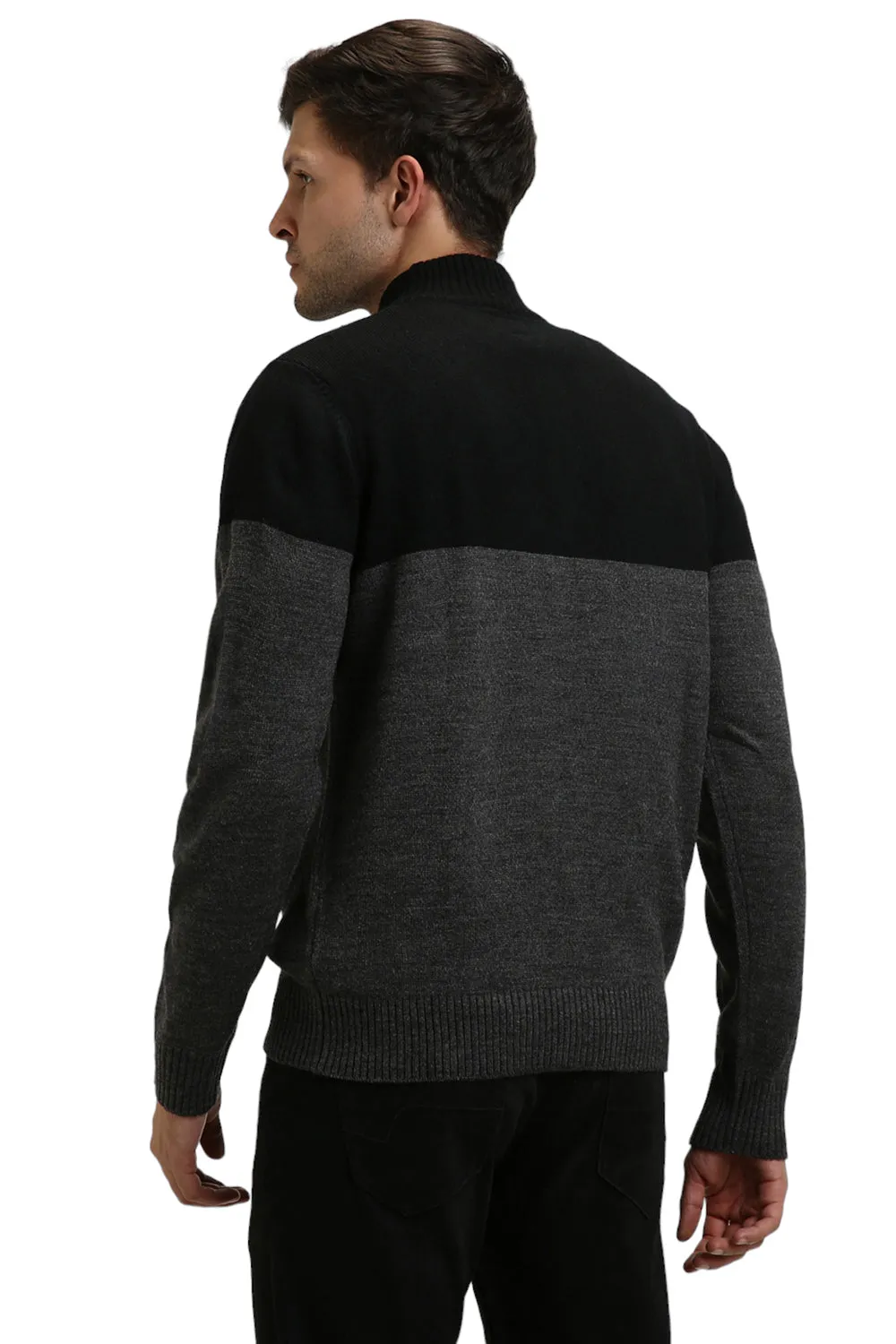 Men's Mock Regular Fit Colourblock Black Sweater