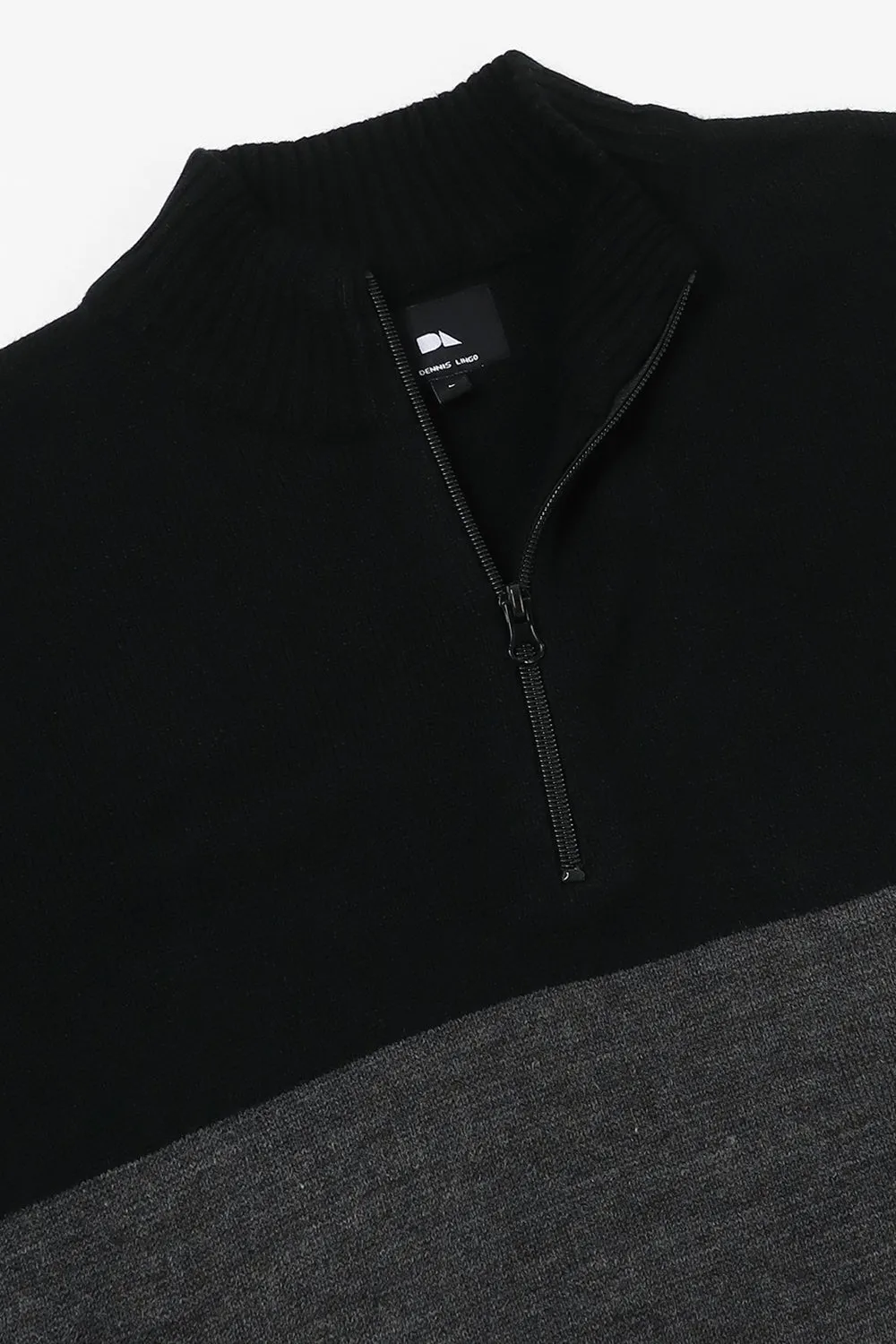 Men's Mock Regular Fit Colourblock Black Sweater