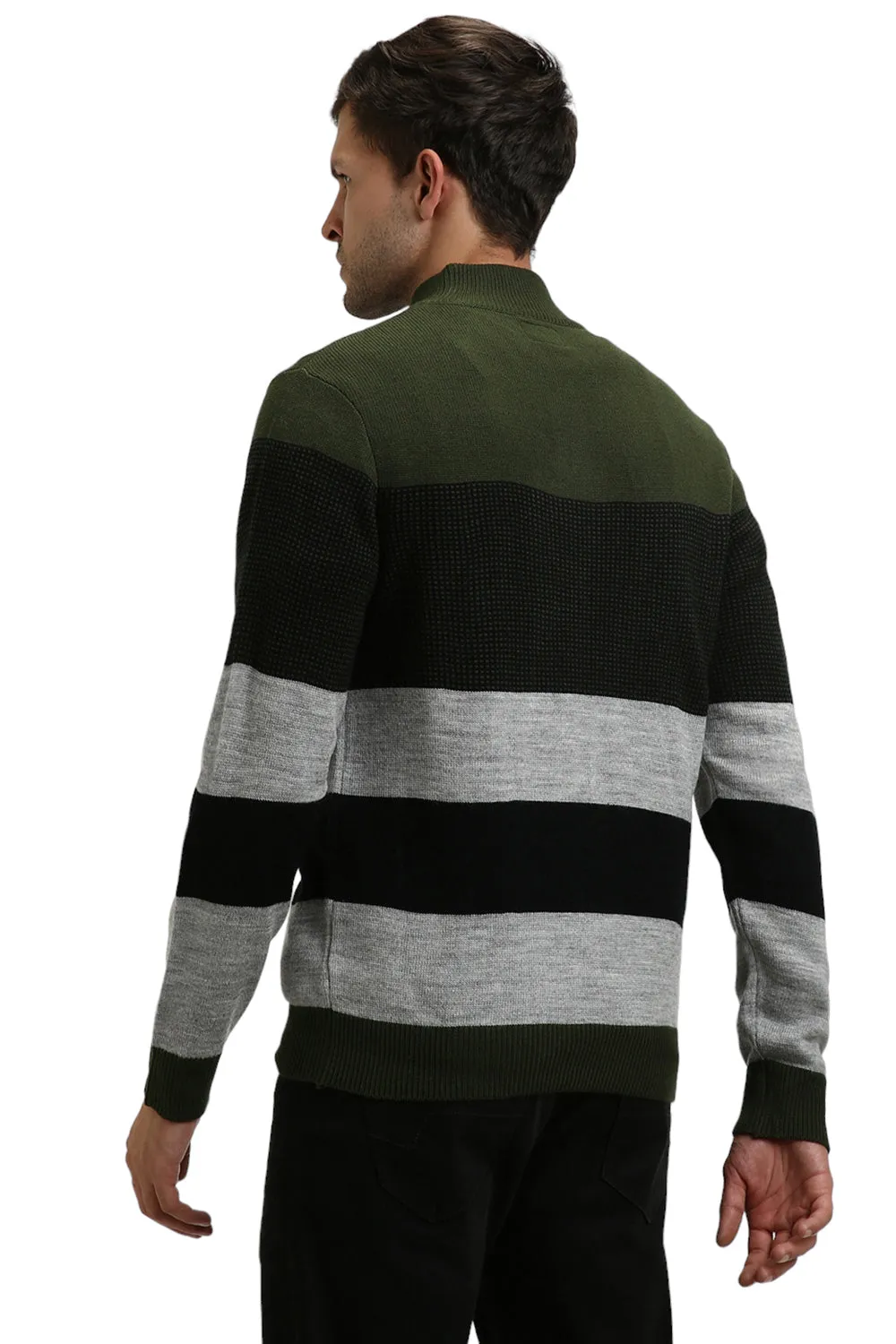 Men's Mock Regular Fit Striper Olive Sweater