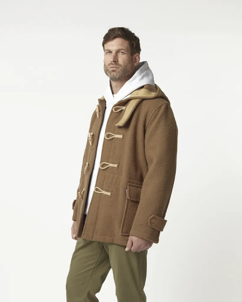 Men's Super Slim Gion Duffle Coat in Raw Wool - Camel