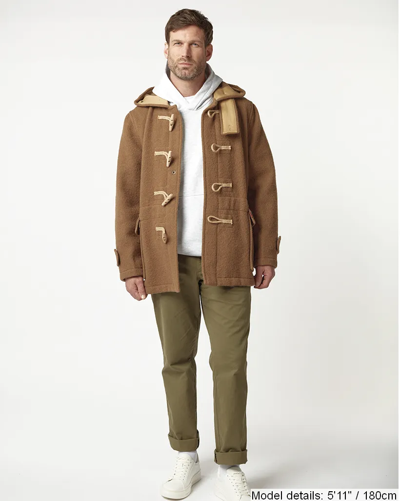 Men's Super Slim Gion Duffle Coat in Raw Wool - Camel