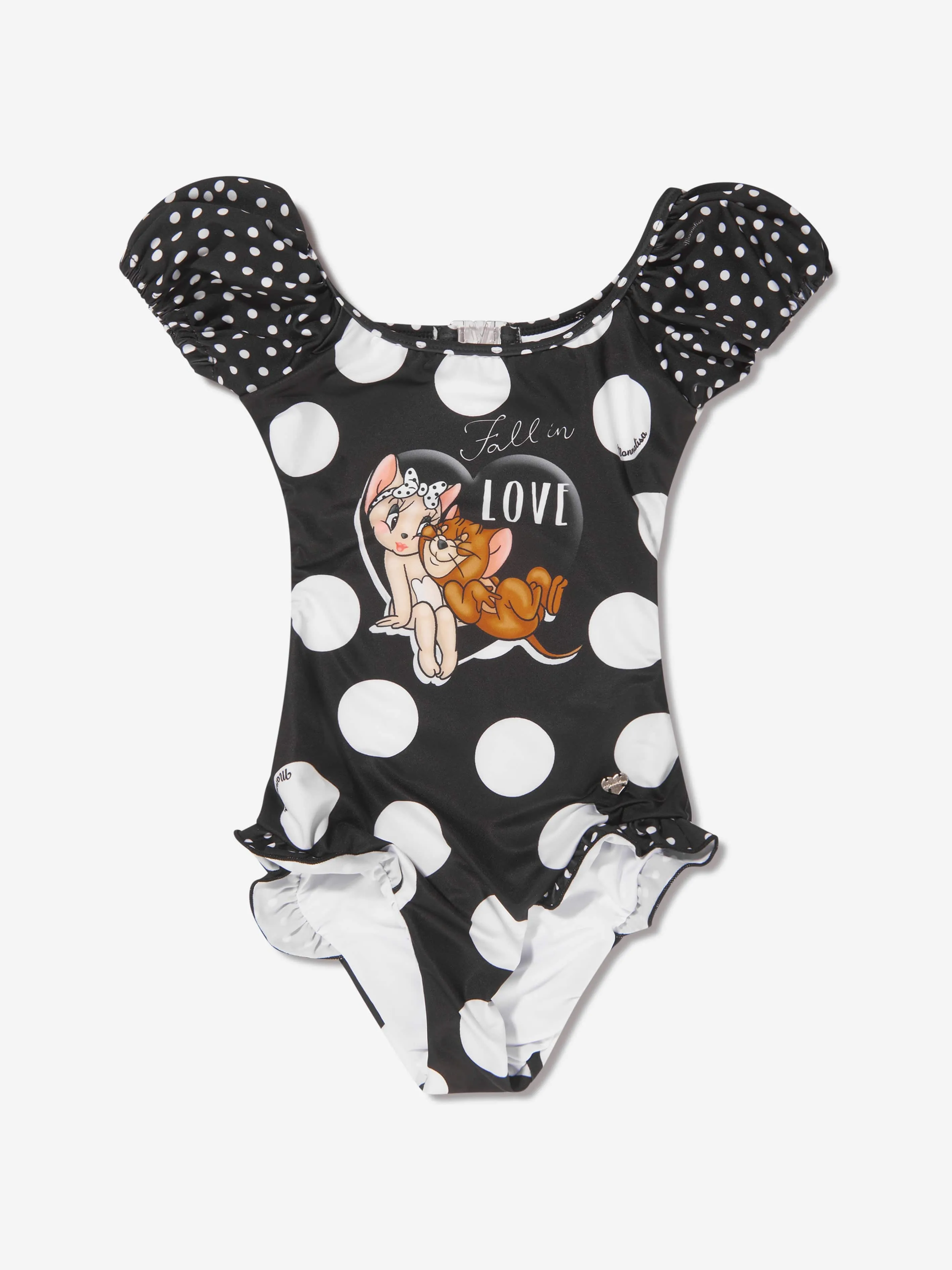 Monnalisa Girls Jerry And Cherie Polka Dot Swimsuit in Black