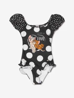 Monnalisa Girls Jerry And Cherie Polka Dot Swimsuit in Black