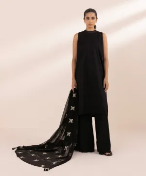 Monochrome '24-Embroidered Chiffon Dupatta - 0U1Dedy24V41