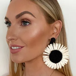 Monochrome Sunflower Boho Earrings