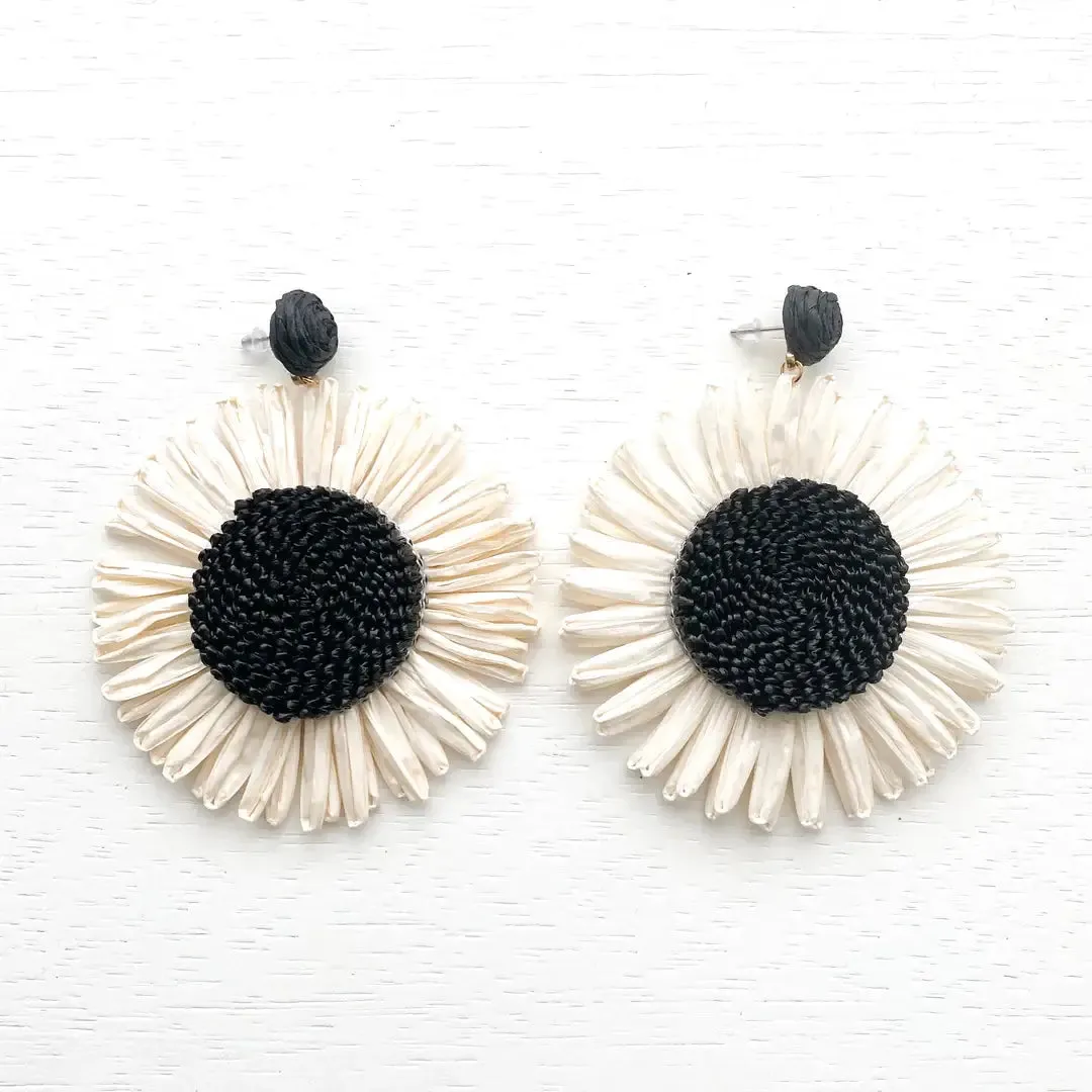 Monochrome Sunflower Boho Earrings